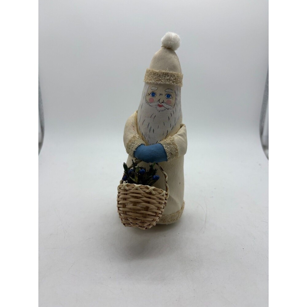 Folk Art 6.5'' Country Santa w/ Basket Doll Cloth Christmas Handmade